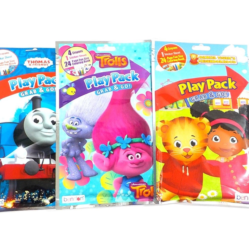 Children's Coloring Book Crayons Sticker Play Packs Daniel Tiger/Thomas/Trolls